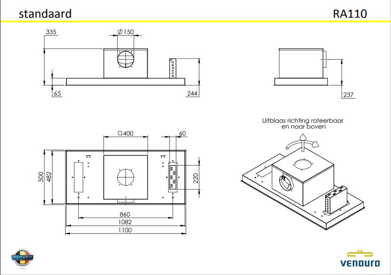Hotte groupe aspirant Venduro RA110-MMBLACK/RAL9005 detail 1
