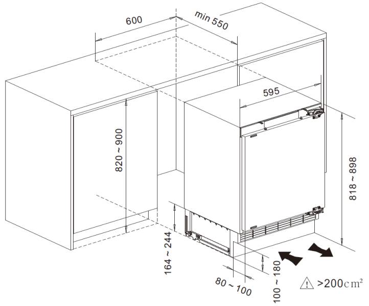 Koelkast inbouw onder werkblad Exquisit UKS140-V-FE-010D detail 2